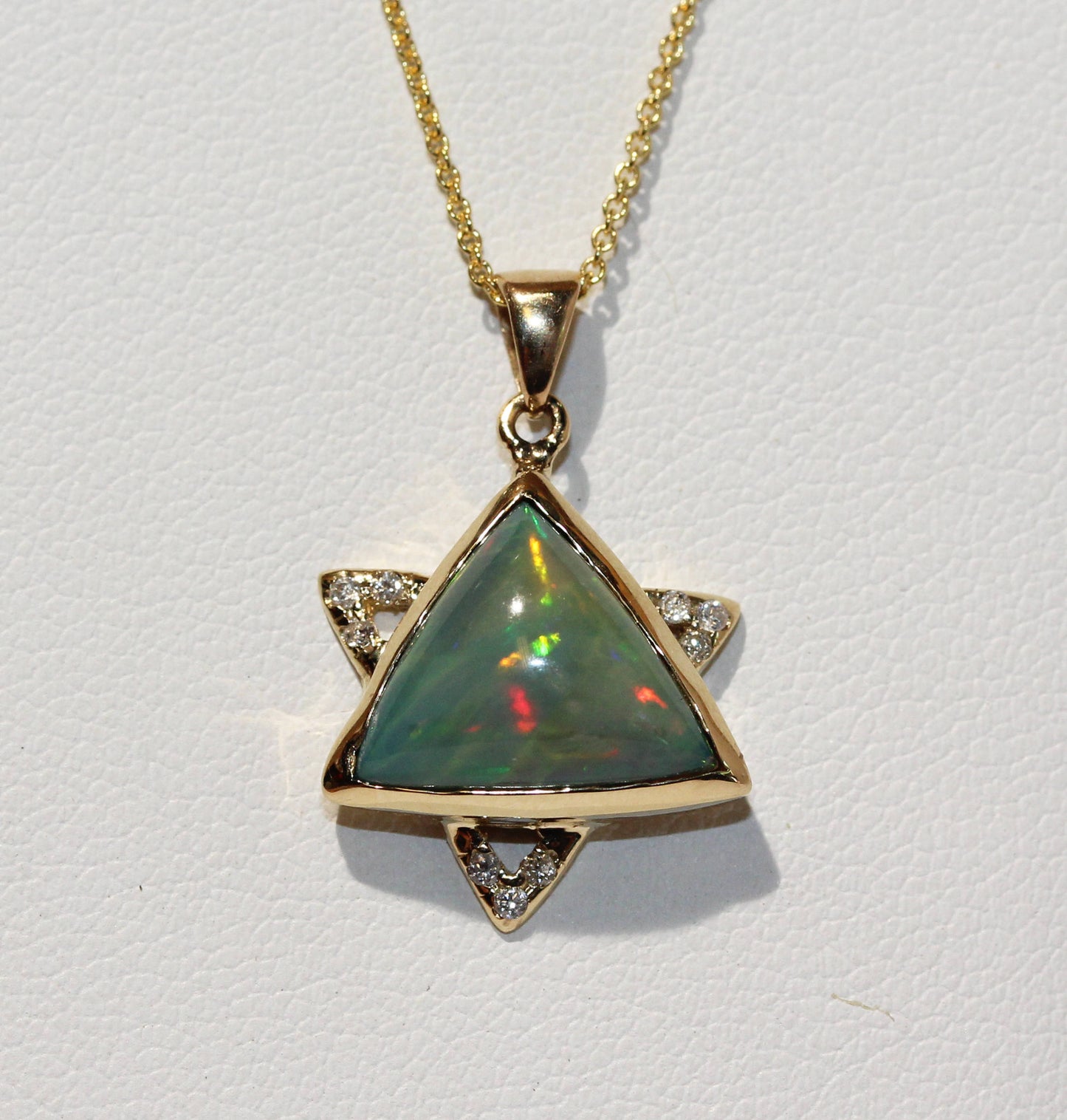 Opal Star of David Pendant - 14k Yellow Gold - Diamonds #1480