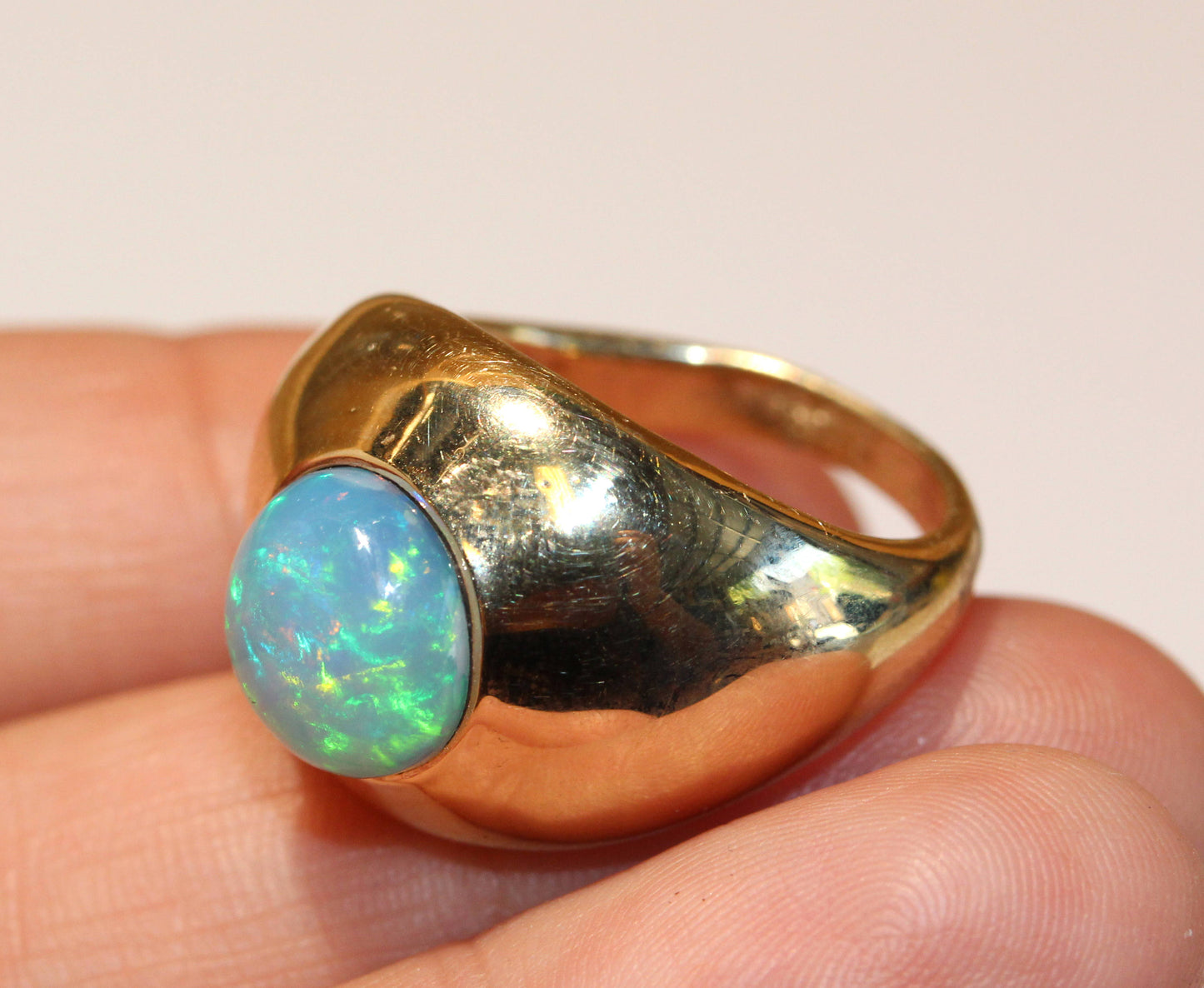 Blue Opal Ring 14 Karat Gold #1477