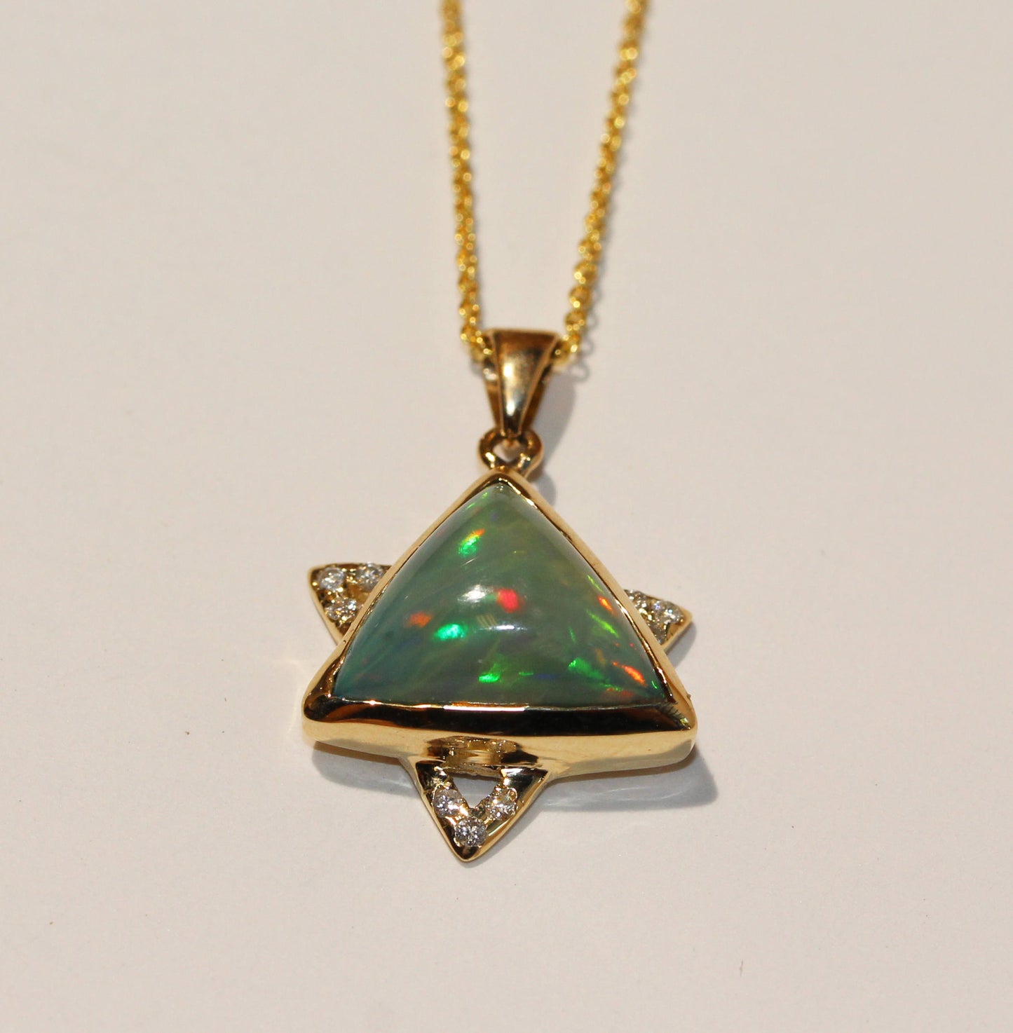 Opal Star of David Pendant - 14k Yellow Gold - Diamonds #1480