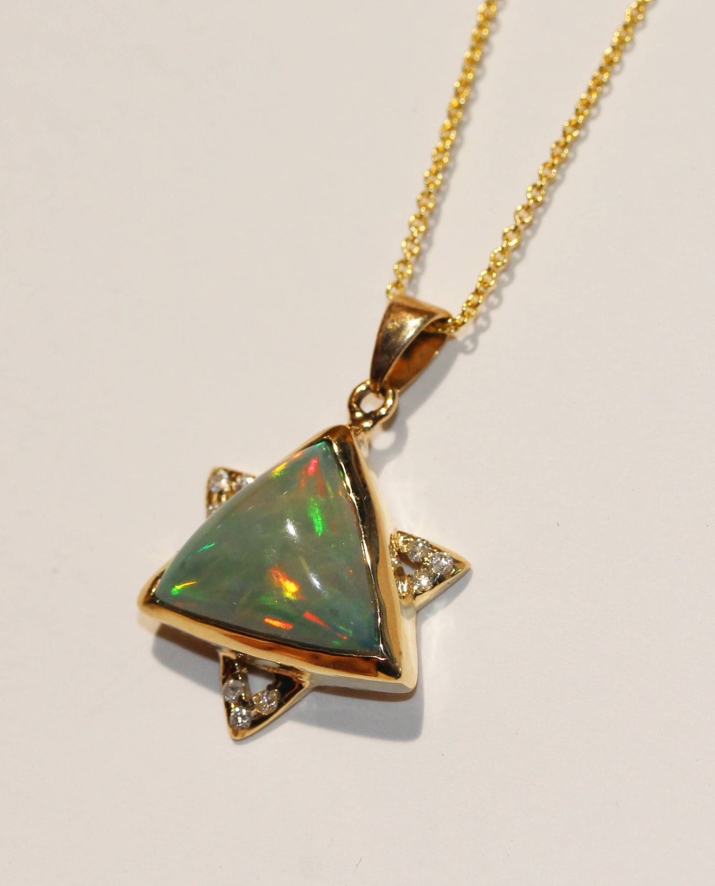 Opal Star of David Pendant - 14k Yellow Gold - Diamonds #1480