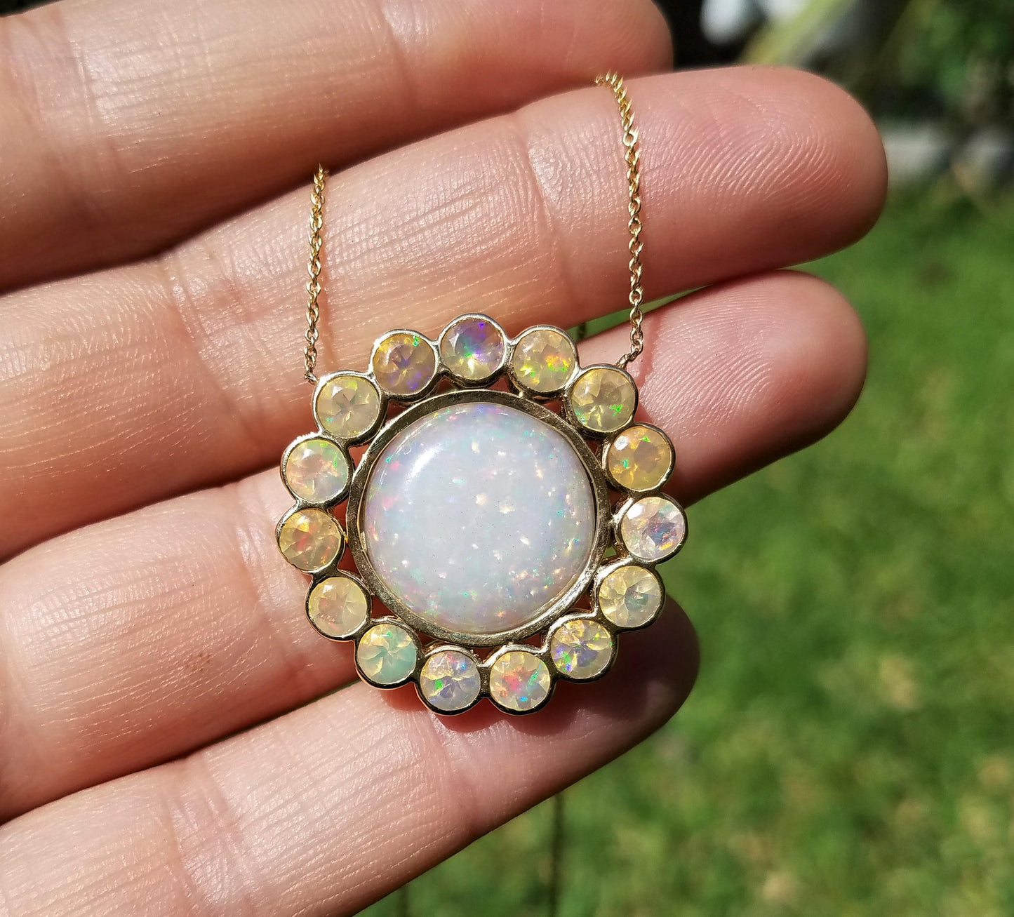 Opal Pendant 14k Yellow Gold - Split Chain Necklace #1488