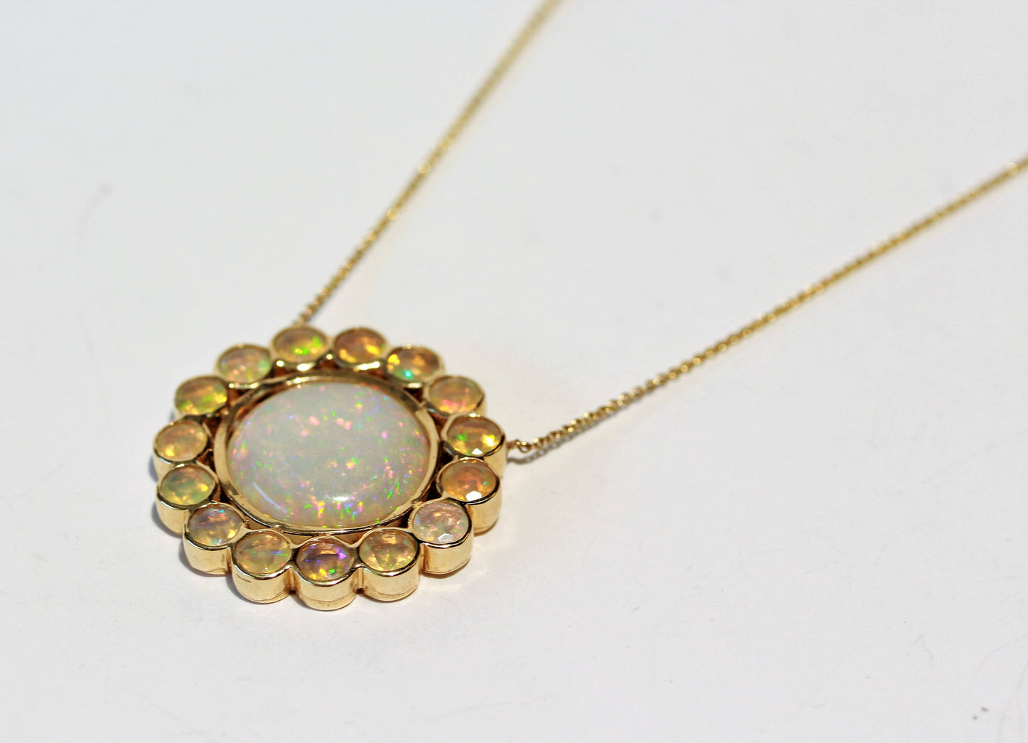 Opal Pendant 14k Yellow Gold - Split Chain Necklace #1488
