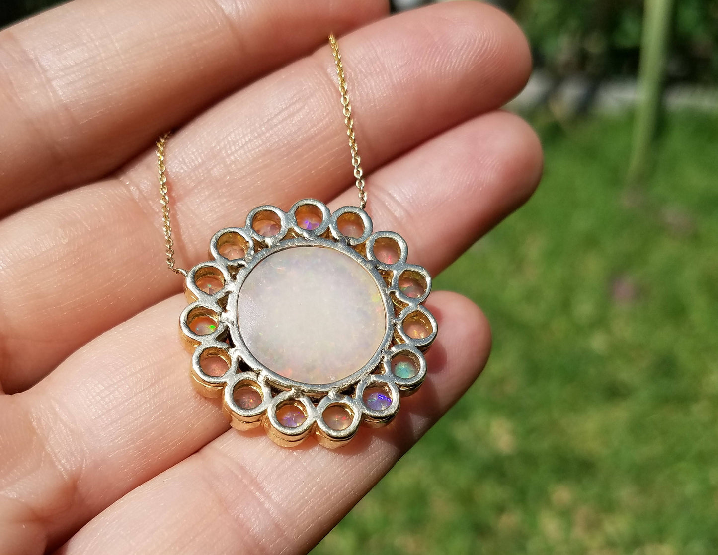 Opal Pendant 14k Yellow Gold - Split Chain Necklace #1488