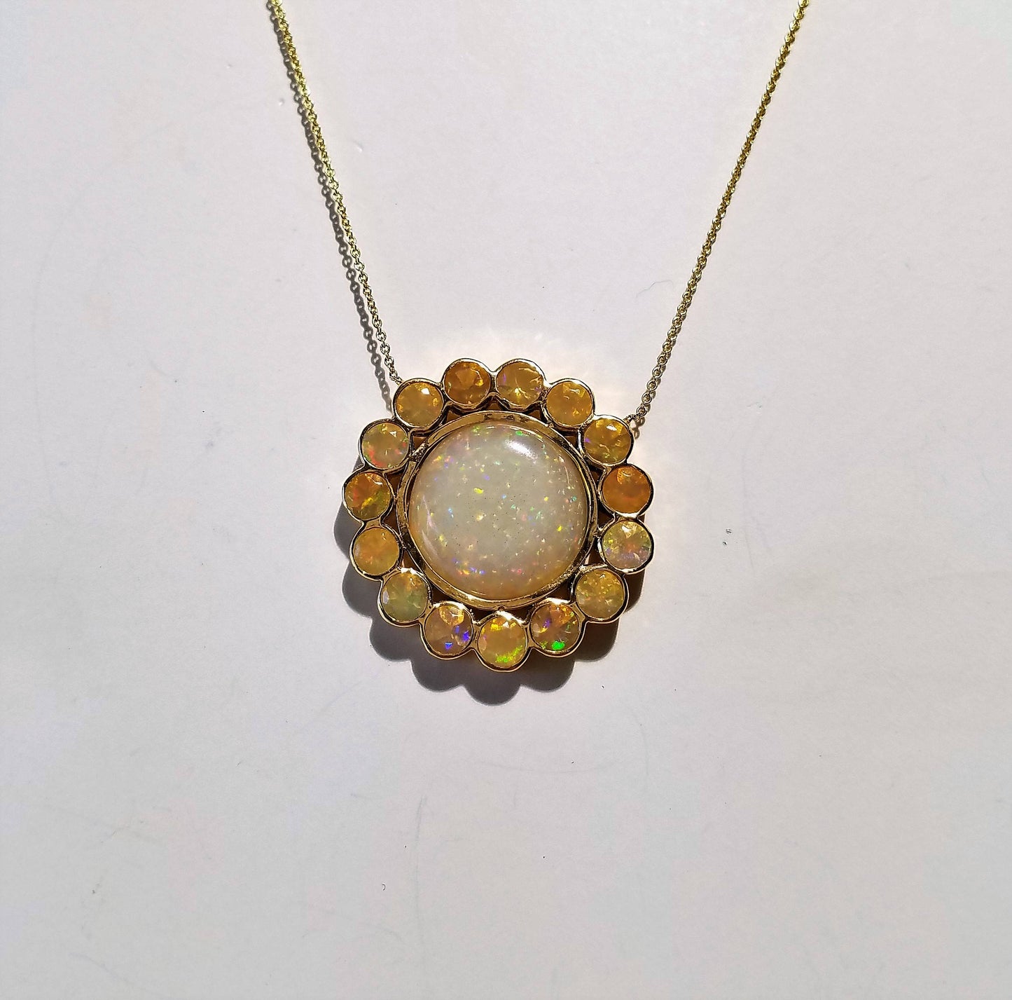 Opal Pendant 14k Yellow Gold - Split Chain Necklace #1488