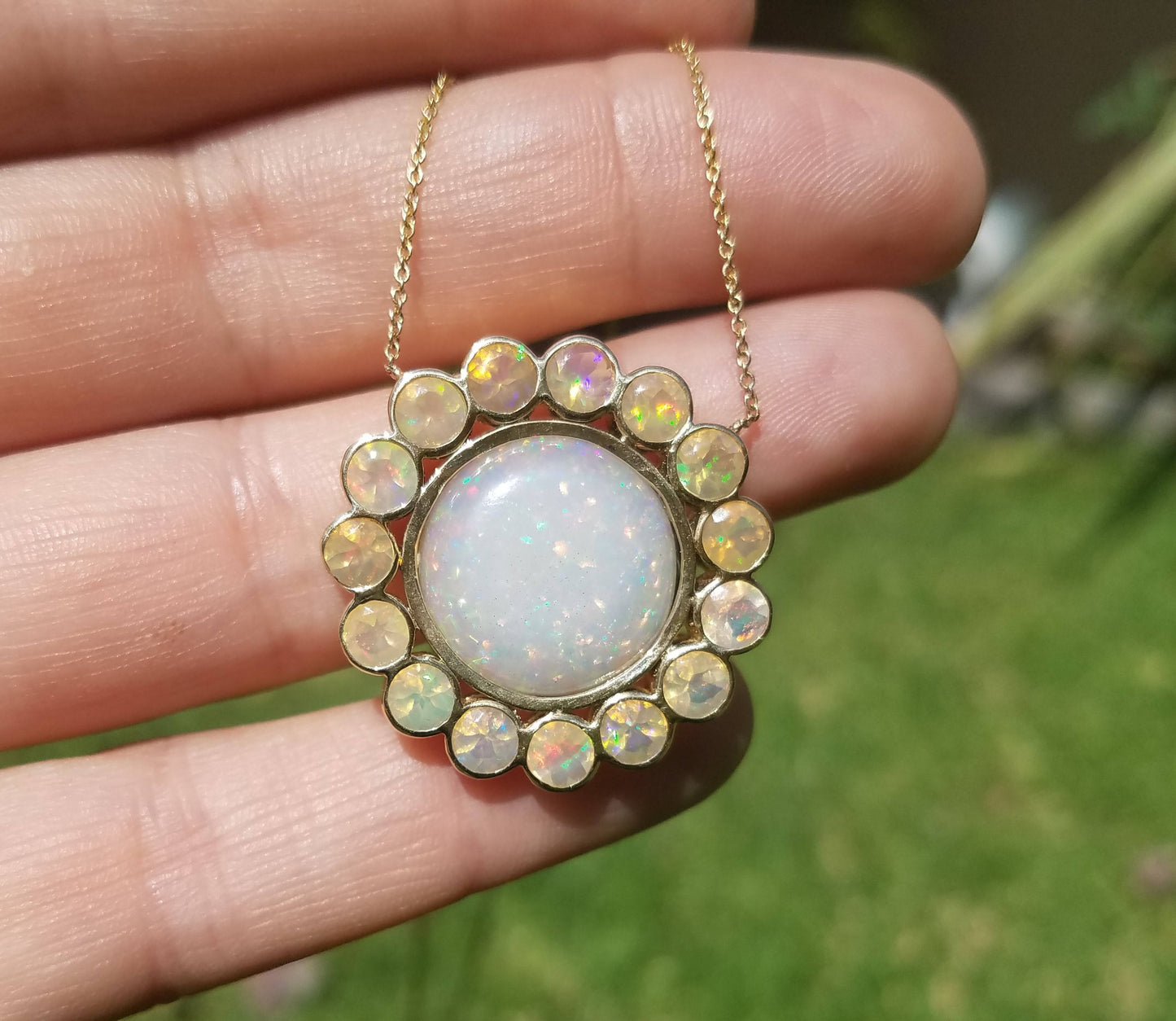 Opal Pendant 14k Yellow Gold - Split Chain Necklace #1488