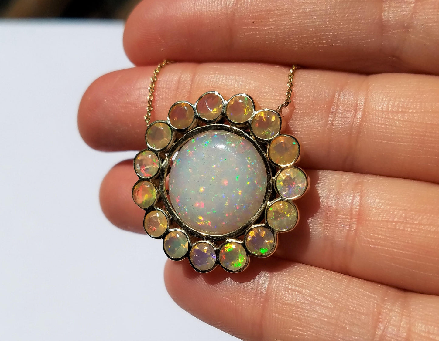Opal Pendant 14k Yellow Gold - Split Chain Necklace #1488