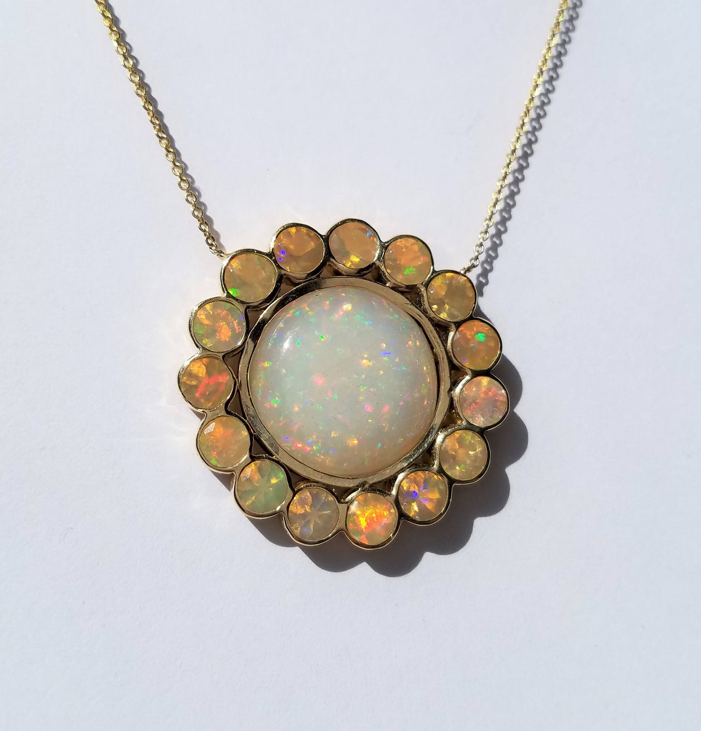 Opal Pendant 14k Yellow Gold - Split Chain Necklace #1488