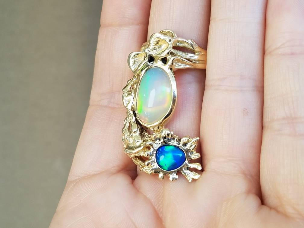 Opal Ring 14k Solid Yellow Gold - Size 7 - Natural Gemstones #1493