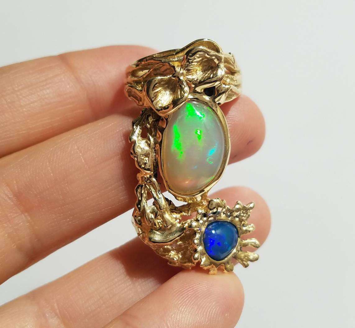 Opal Ring 14k Solid Yellow Gold - Size 7 - Natural Gemstones #1493