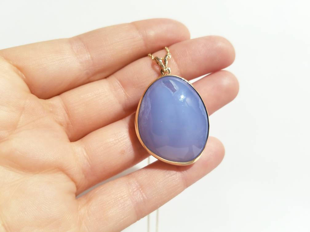 Blue Chalcedony Gold Pendant