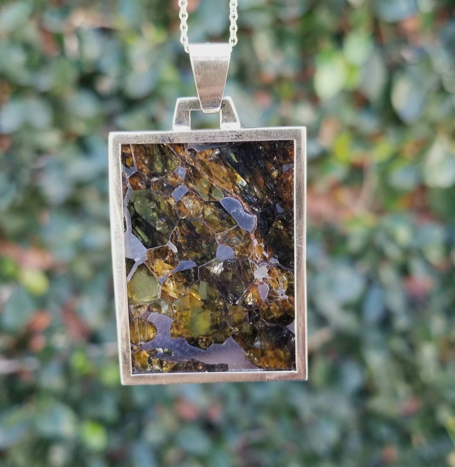 Pallasite Meteorite Pendant 14k Gold -Russian Meteorite Necklace