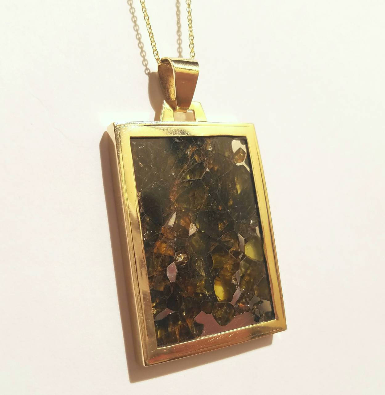 Pallasite Meteorite Pendant 14k Gold -Russian Meteorite Necklace