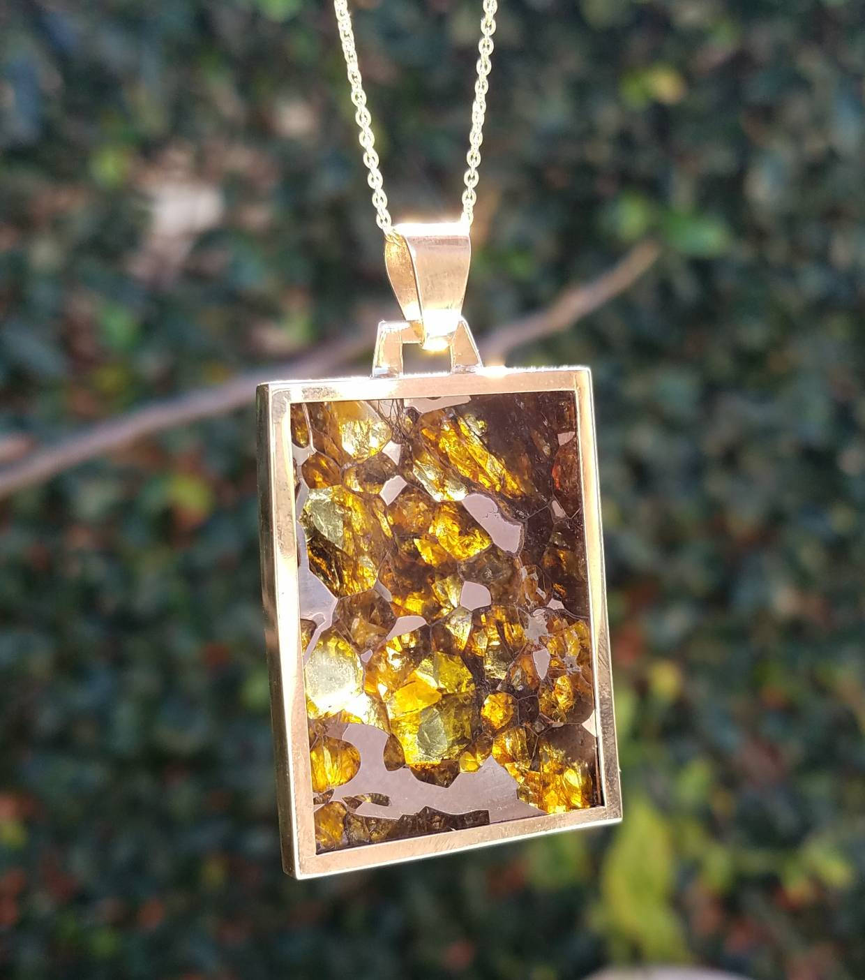 Pallasite Meteorite Pendant 14k Gold -Russian Meteorite Necklace