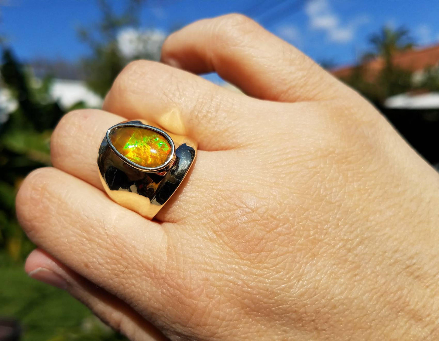 Gold Opal Ring 14k Gold - Size 7.5 #1502