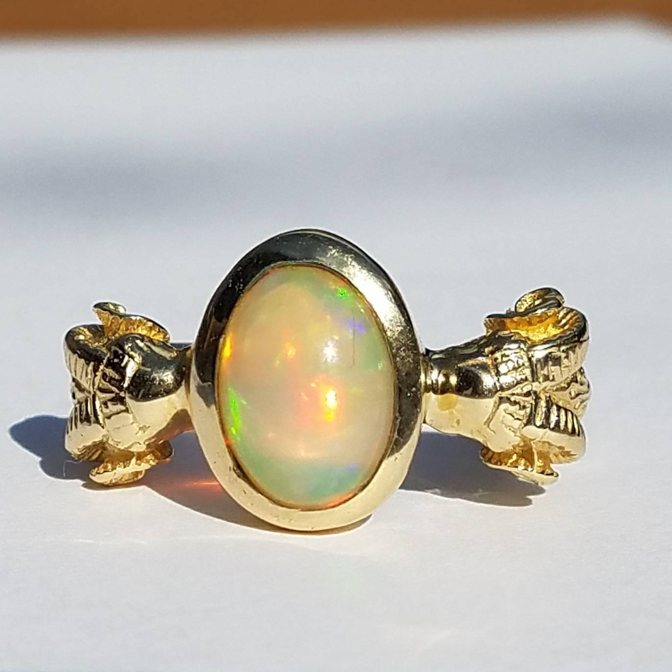 Opal Ring - Ram Head Ring 14k Gold - Size 8 #1505