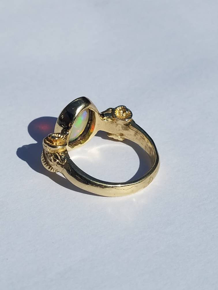 Opal Ring - Ram Head Ring 14k Gold - Size 8 #1505