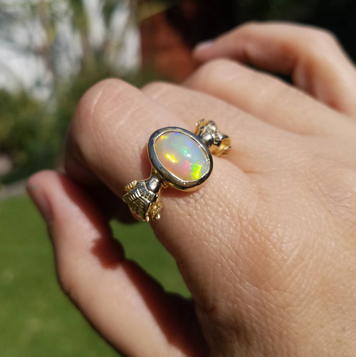 Opal Ring - Ram Head Ring 14k Gold - Size 8 #1505