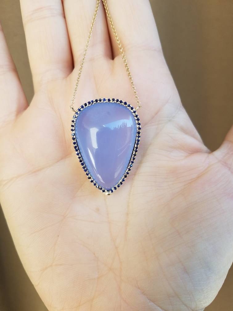Chalcedony & Sapphire Necklace 14k Gold