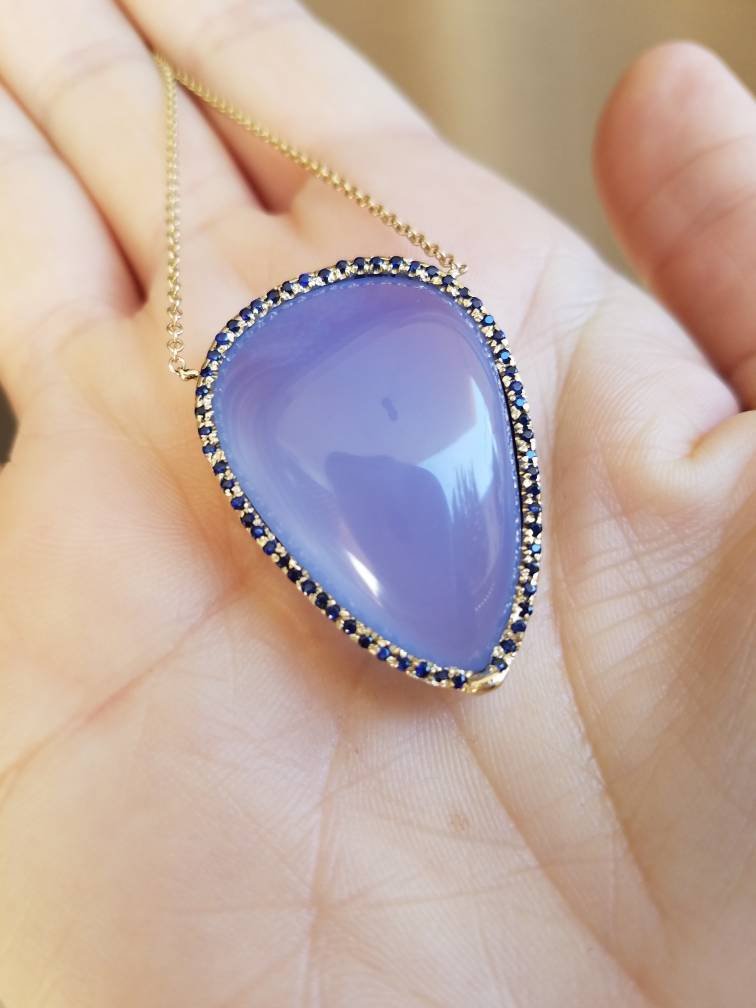 Chalcedony & Sapphire Necklace 14k Gold