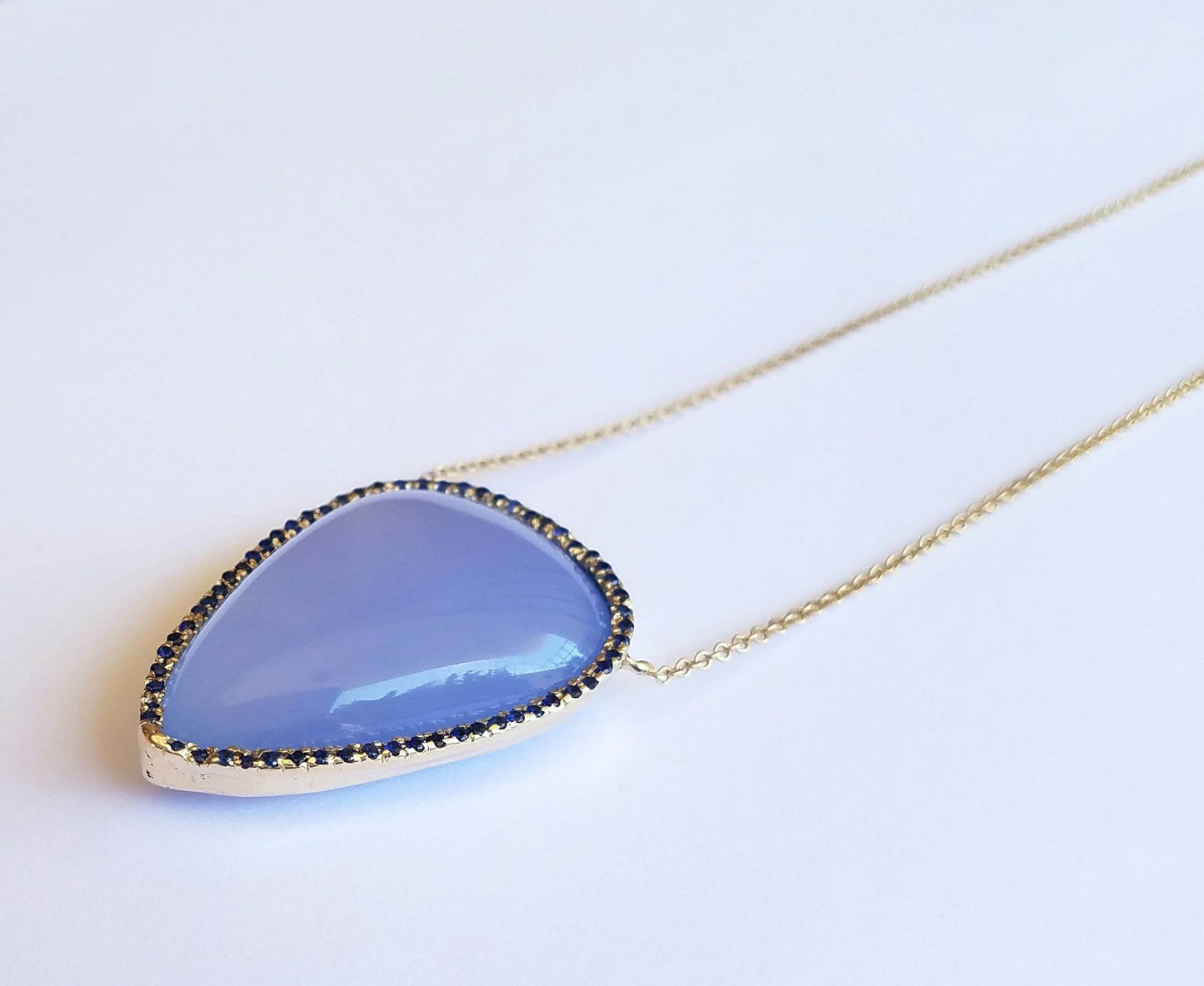 Chalcedony & Sapphire Necklace 14k Gold