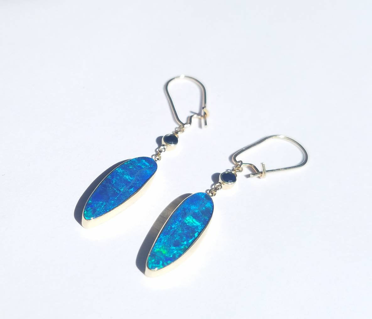 Blue Opal Dangle Earrings - 14k Gold