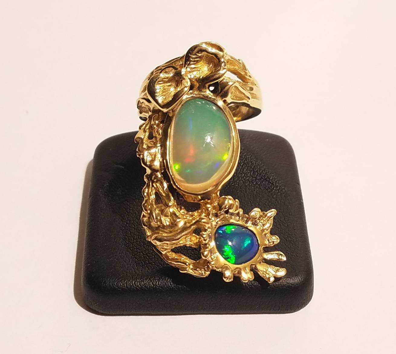 Opal Ring 14k Solid Yellow Gold - Size 7 - Natural Gemstones #1493
