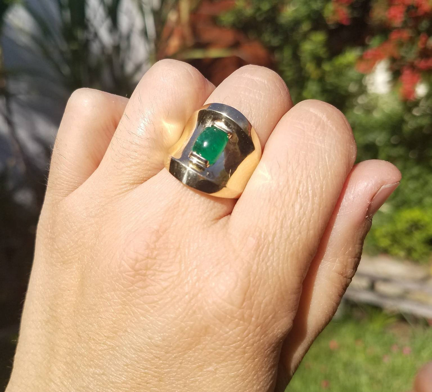 Gold Emerald Ring 14k Gold - Size 7 - #1514