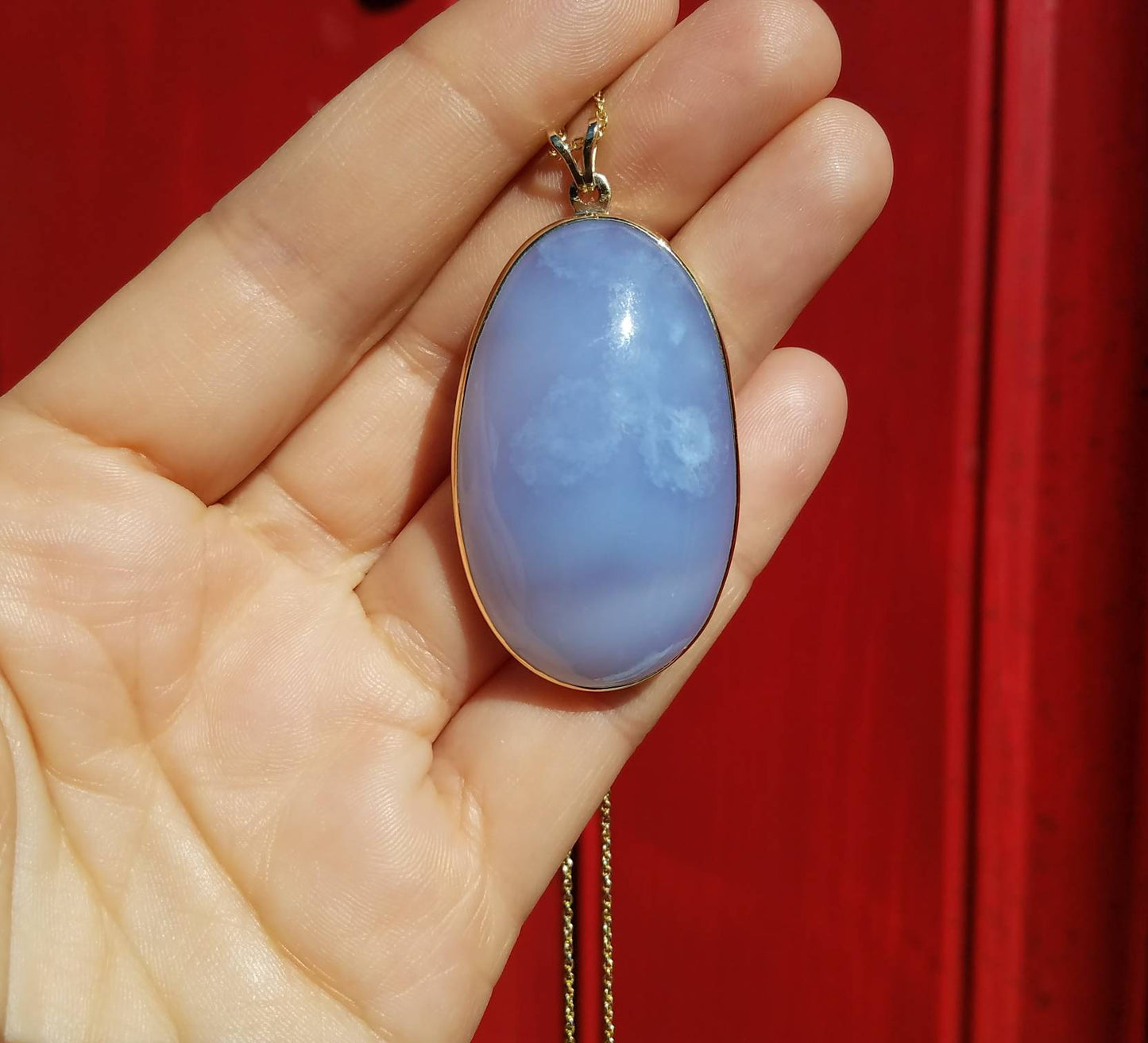 Blue Chalcedony Gold Pendant