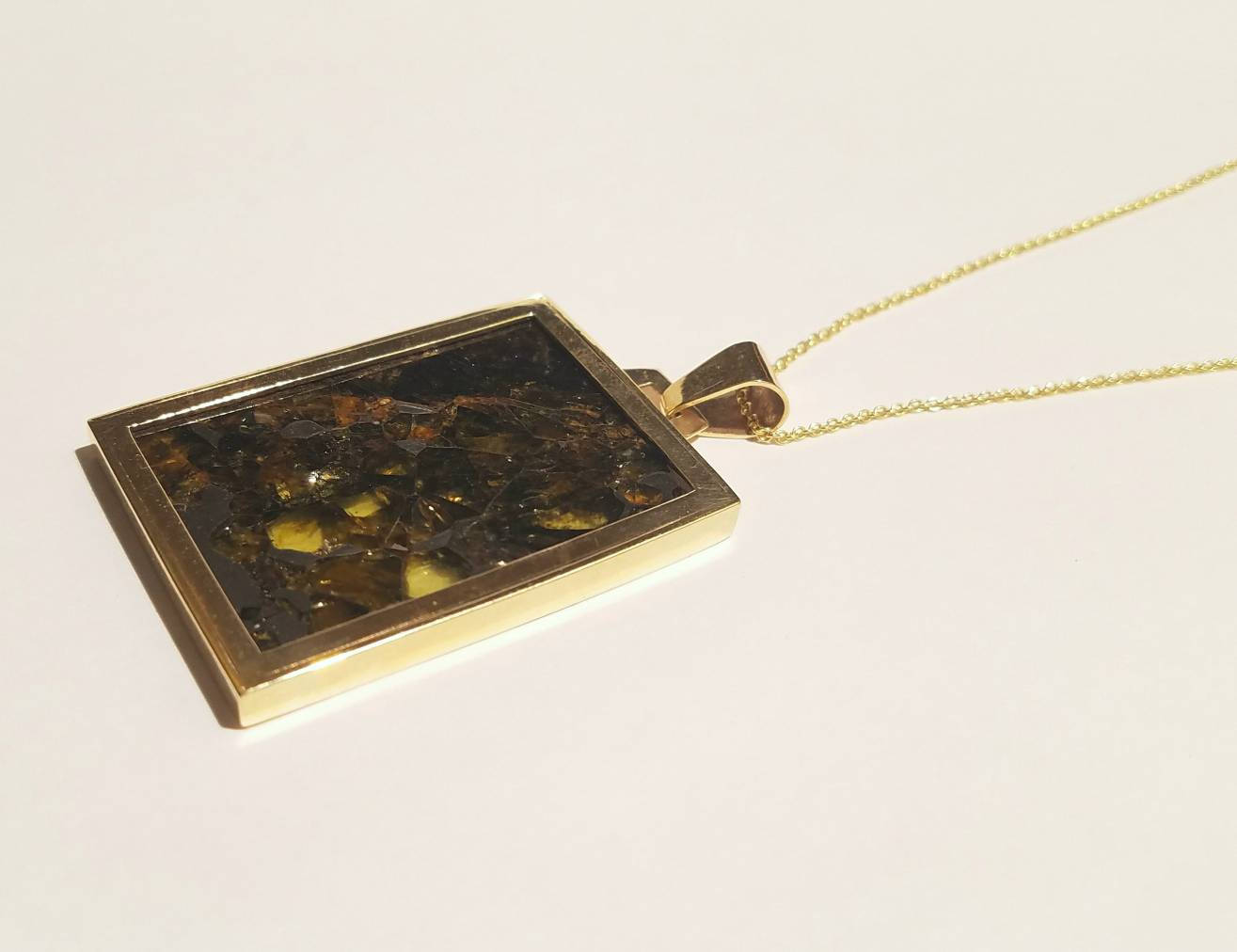 Pallasite Meteorite Pendant 14k Gold -Russian Meteorite Necklace