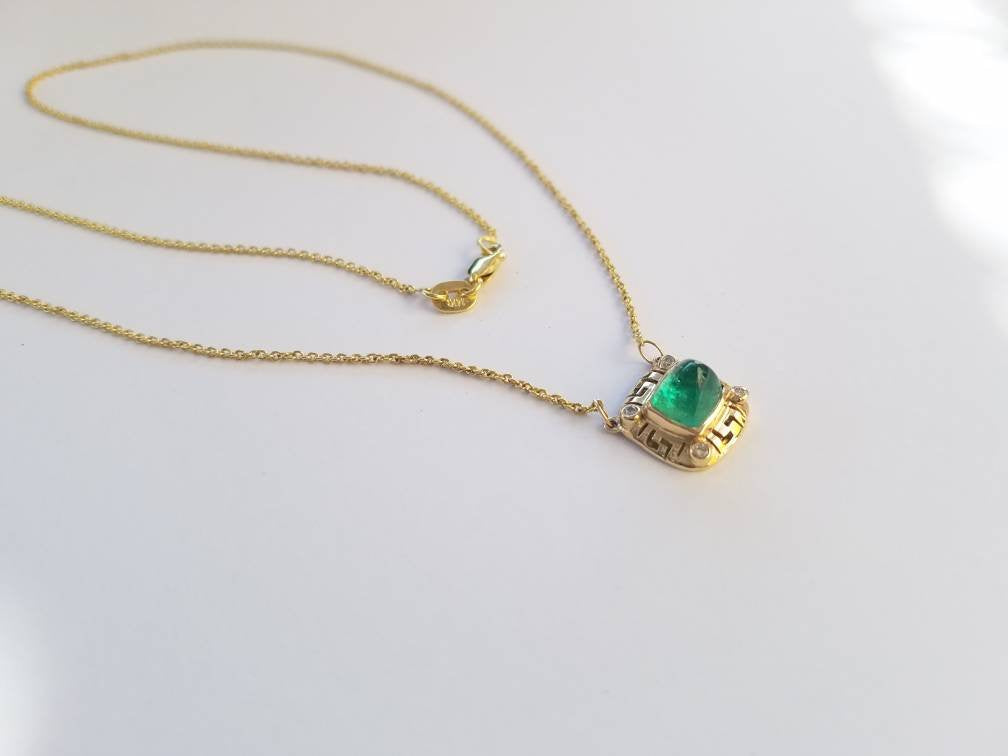 Emerald & Diamond Pendant - 14k Gold #1519