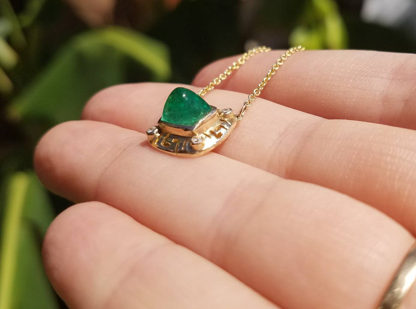 Emerald & Diamond Pendant - 14k Gold #1519