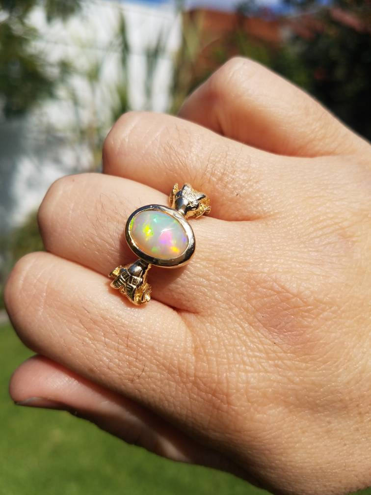 Opal Ring - Ram Head Ring 14k Gold - Size 8 #1505