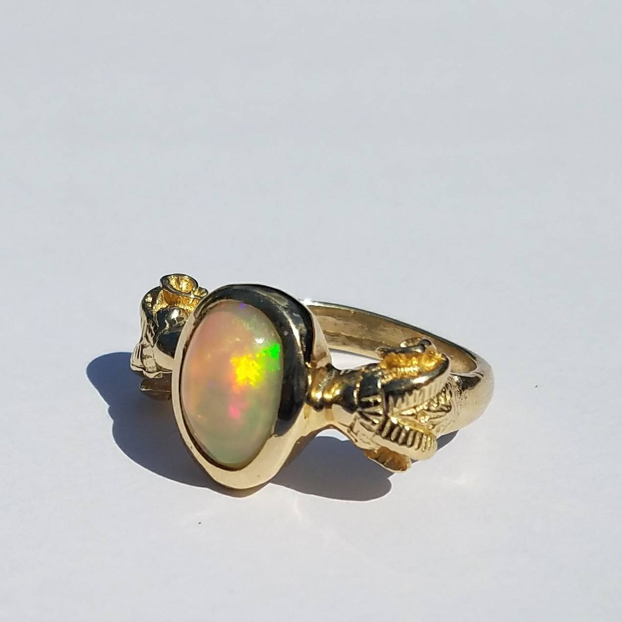 Opal Ring - Ram Head Ring 14k Gold - Size 8 #1505
