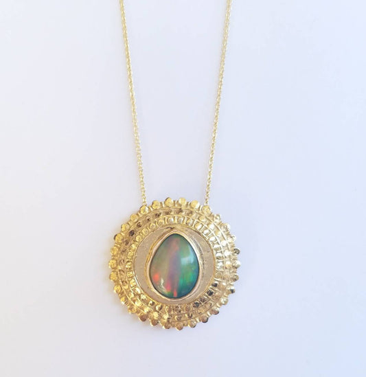 Opal Medallion Gold Pendant