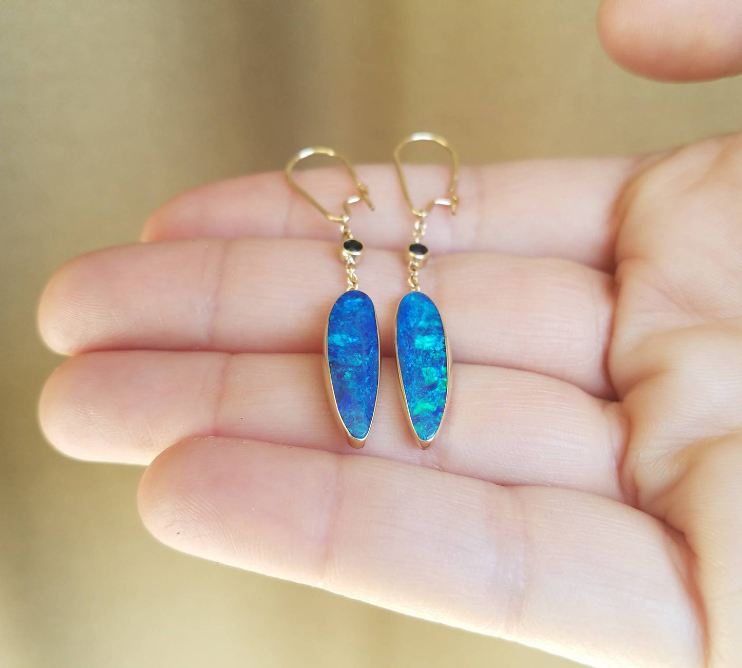 Blue Opal Dangle Earrings - 14k Gold