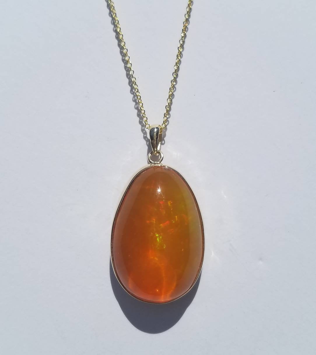 Ethiopian Orange Opal Pendant Necklace - 14k Yellow Gold #1524
