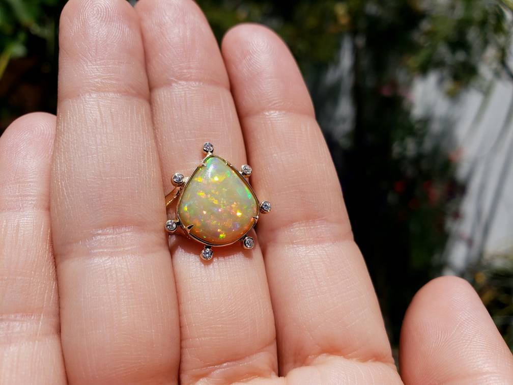 Opal & Diamond Ring 14k Gold #1613