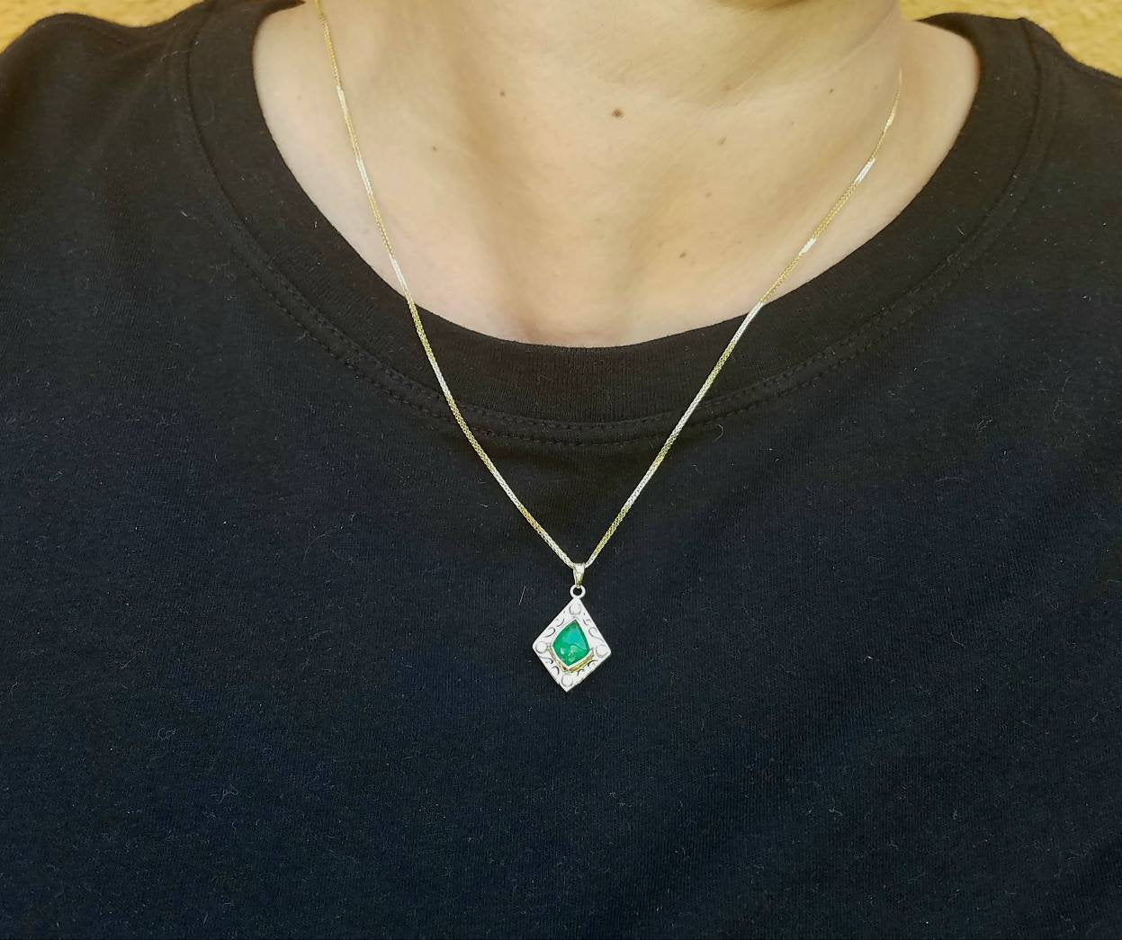 Emerald and Diamond Pendant - 14k Gold #1515