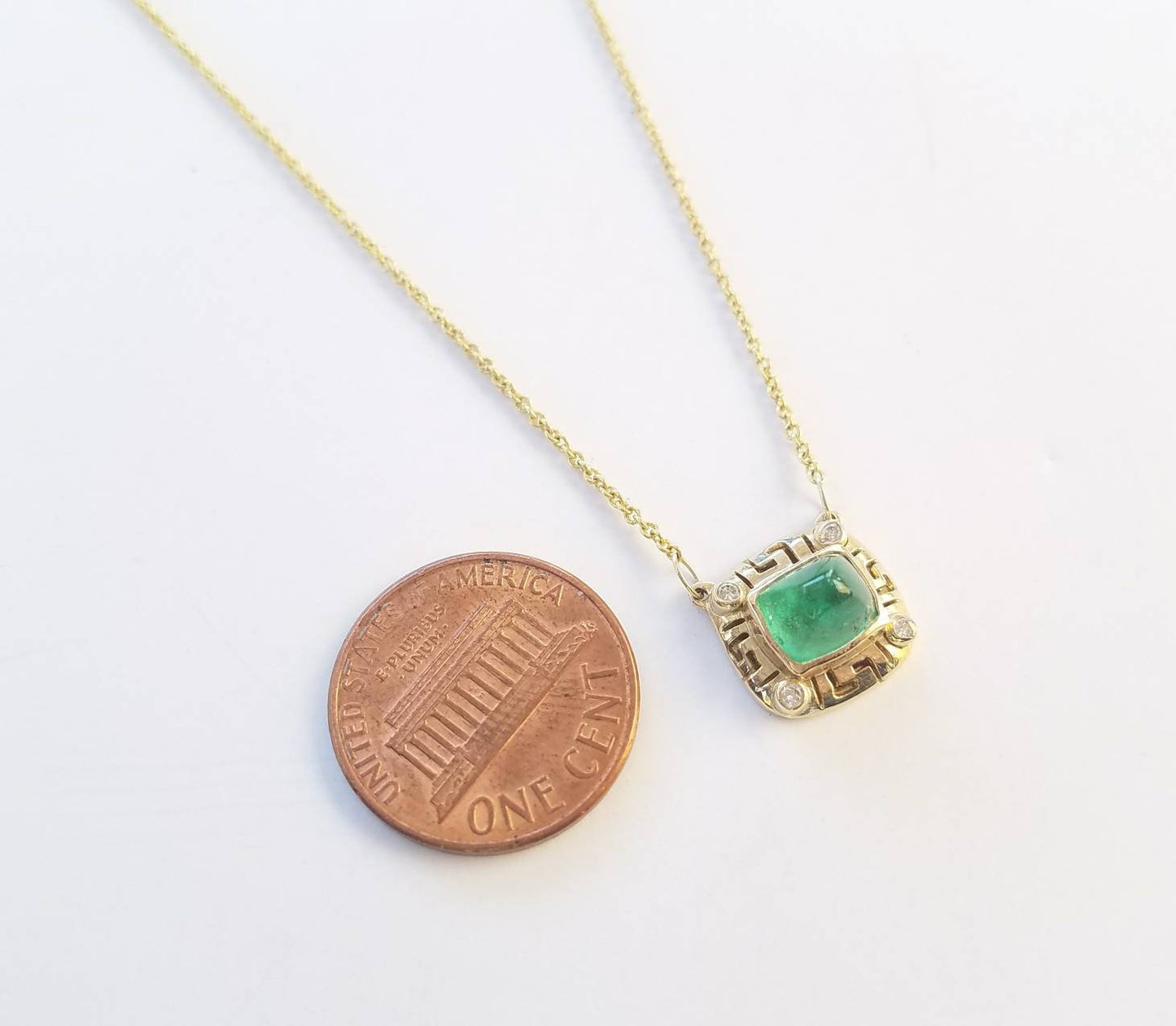 Emerald & Diamond Pendant - 14k Gold #1519