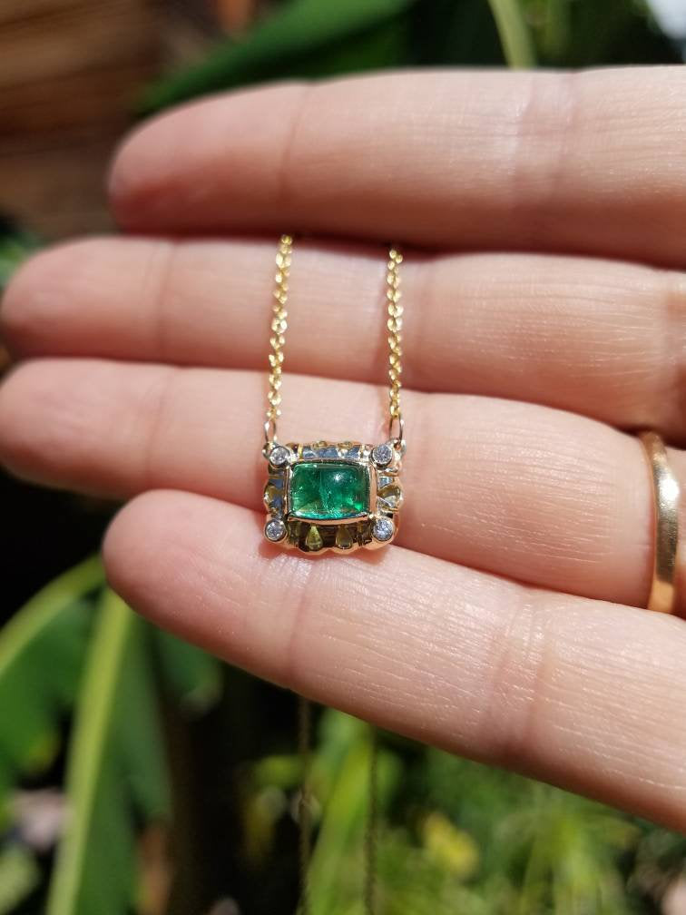 Emerald and Diamond Pendant - 14k Gold #1520