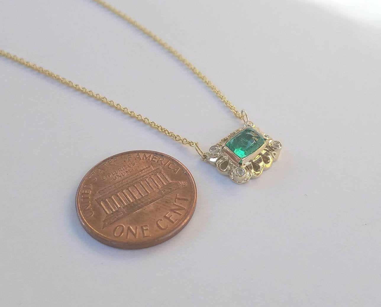 Emerald and Diamond Pendant - 14k Gold #1520