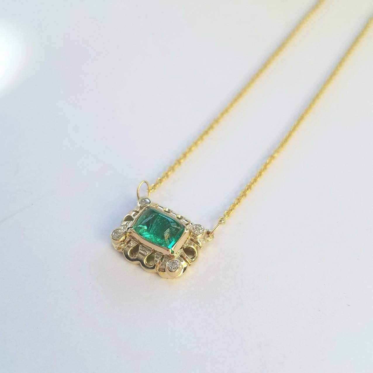 Emerald and Diamond Pendant - 14k Gold #1520