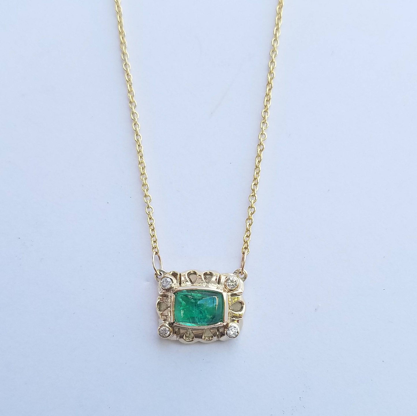 Emerald and Diamond Pendant - 14k Gold #1520