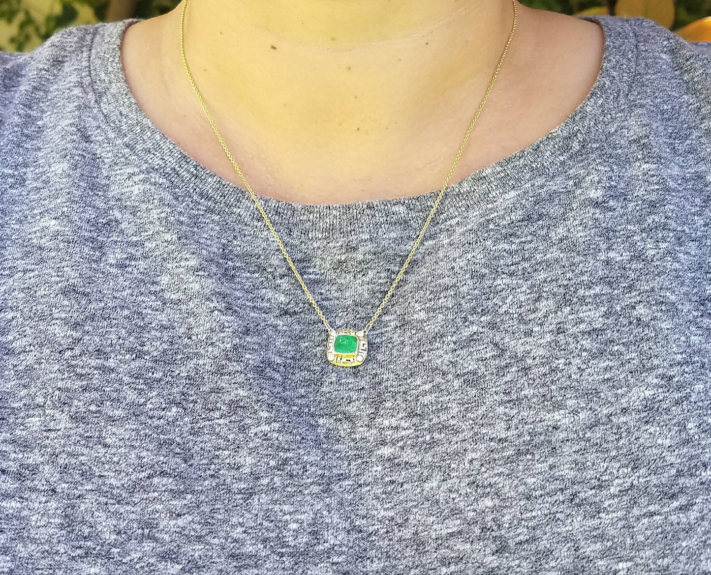 Emerald and Diamond Pendant - 14k Gold #1520