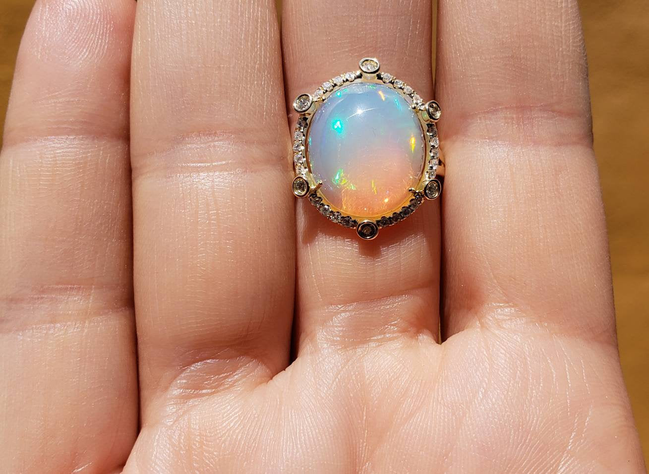 Ethiopian Opal Ring with Diamonds 14k Yellow Gold #1606