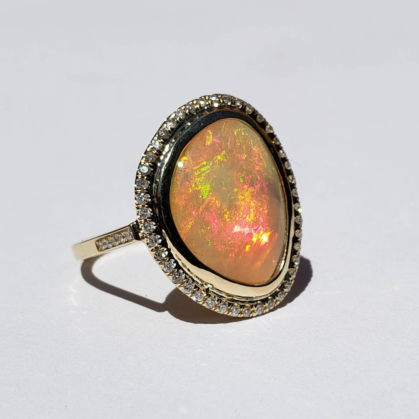 Ethiopian Opal Ring with Diamonds 14k Yellow Gold - Size 8 #1604