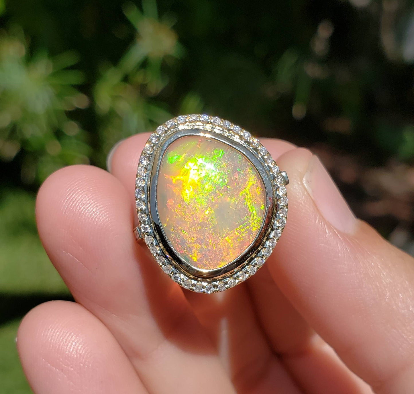 Ethiopian Opal Ring with Diamonds 14k Yellow Gold - Size 8 #1604