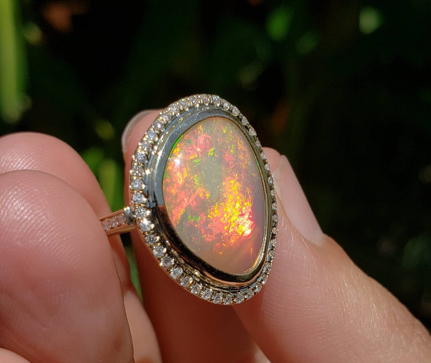 Ethiopian Opal Ring with Diamonds 14k Yellow Gold - Size 8 #1604