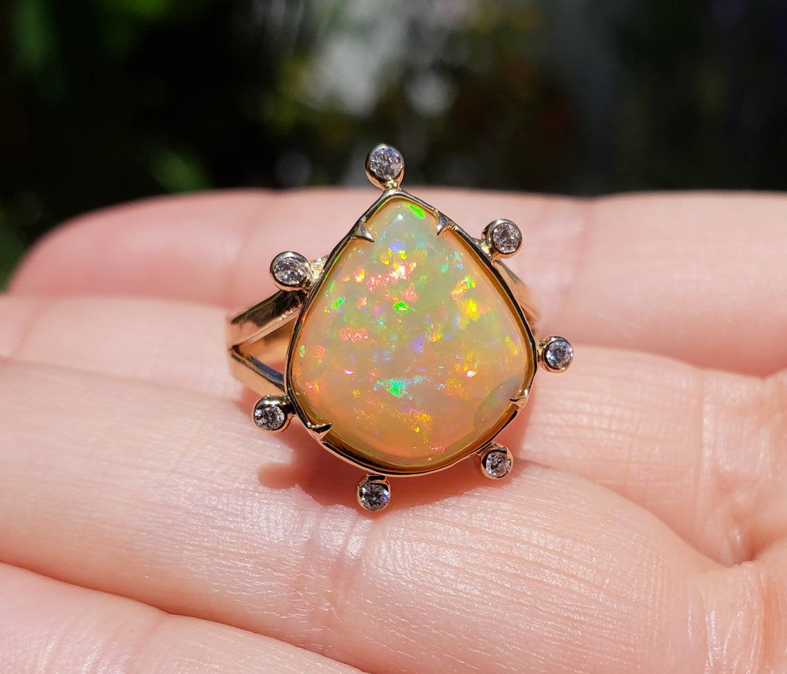 Opal & Diamond Ring 14k Gold #1613