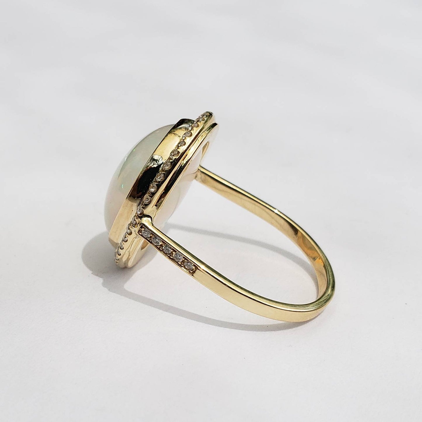 White Opal & Diamond Ring 14k Gold #1600